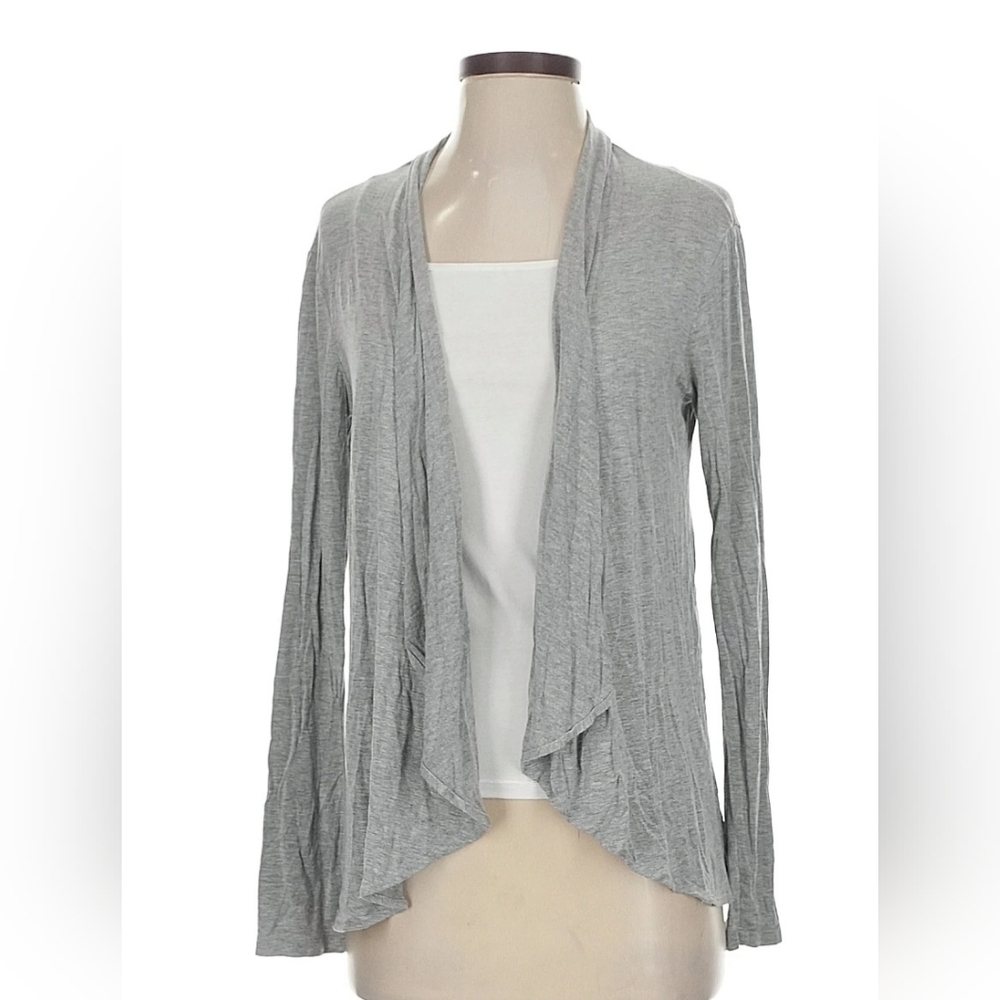 Amour Vert Gray Open Front Cardigan S Draped Lightweight Knit Minimalist Sweater
